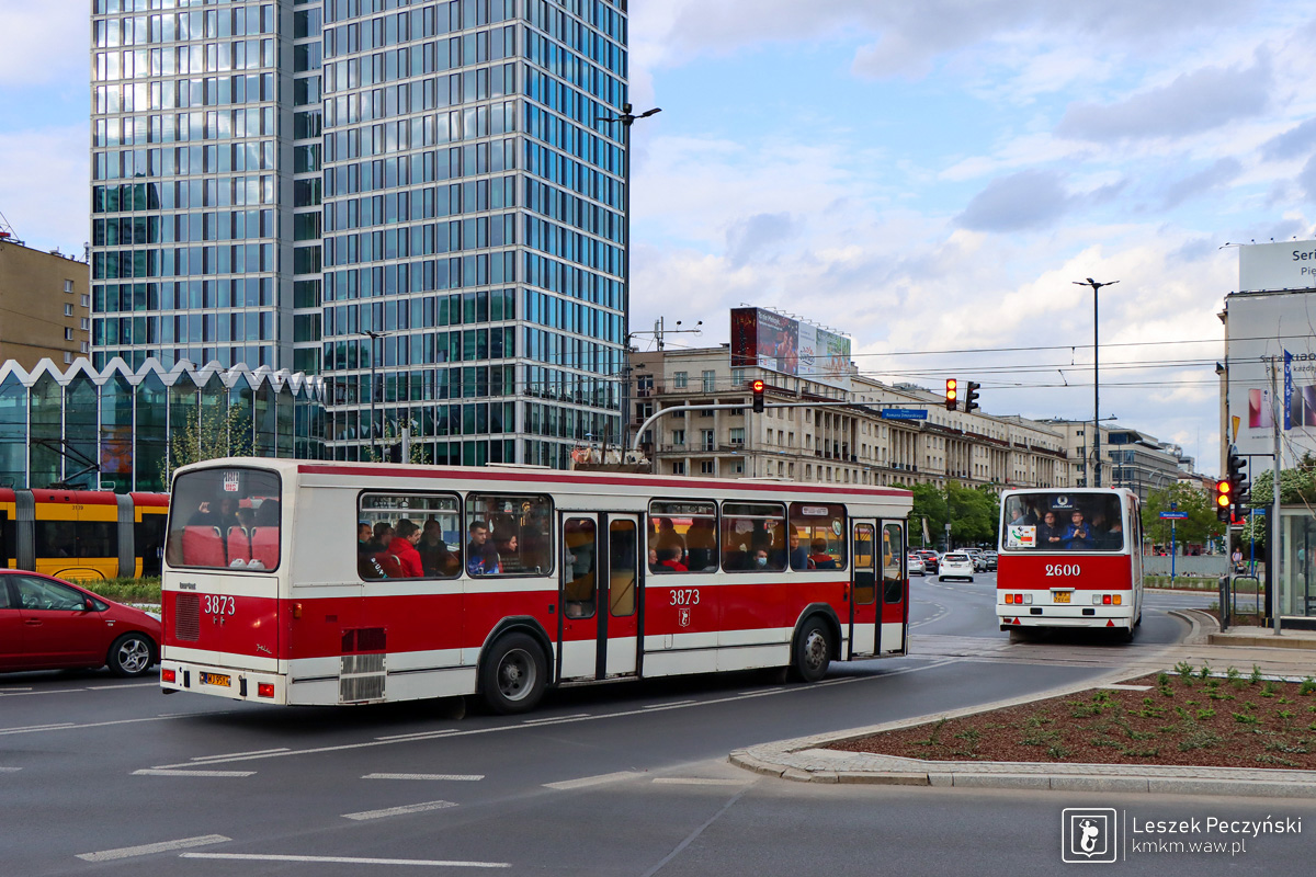 biało-czerwono-białe autobusy na rondzie Dmowskiego - zupełnie jak podczas strajku MZK